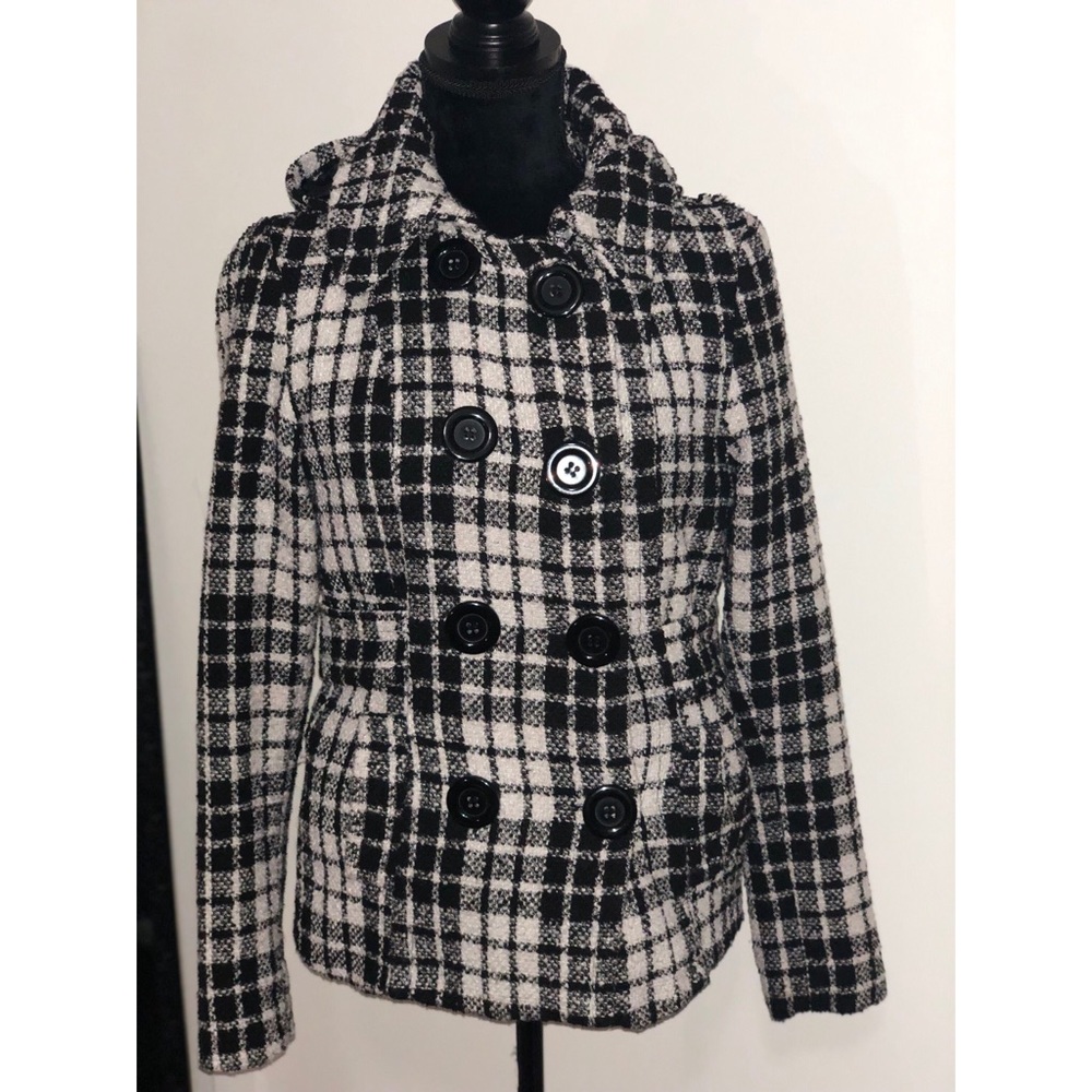 White & Black Plaid Coat